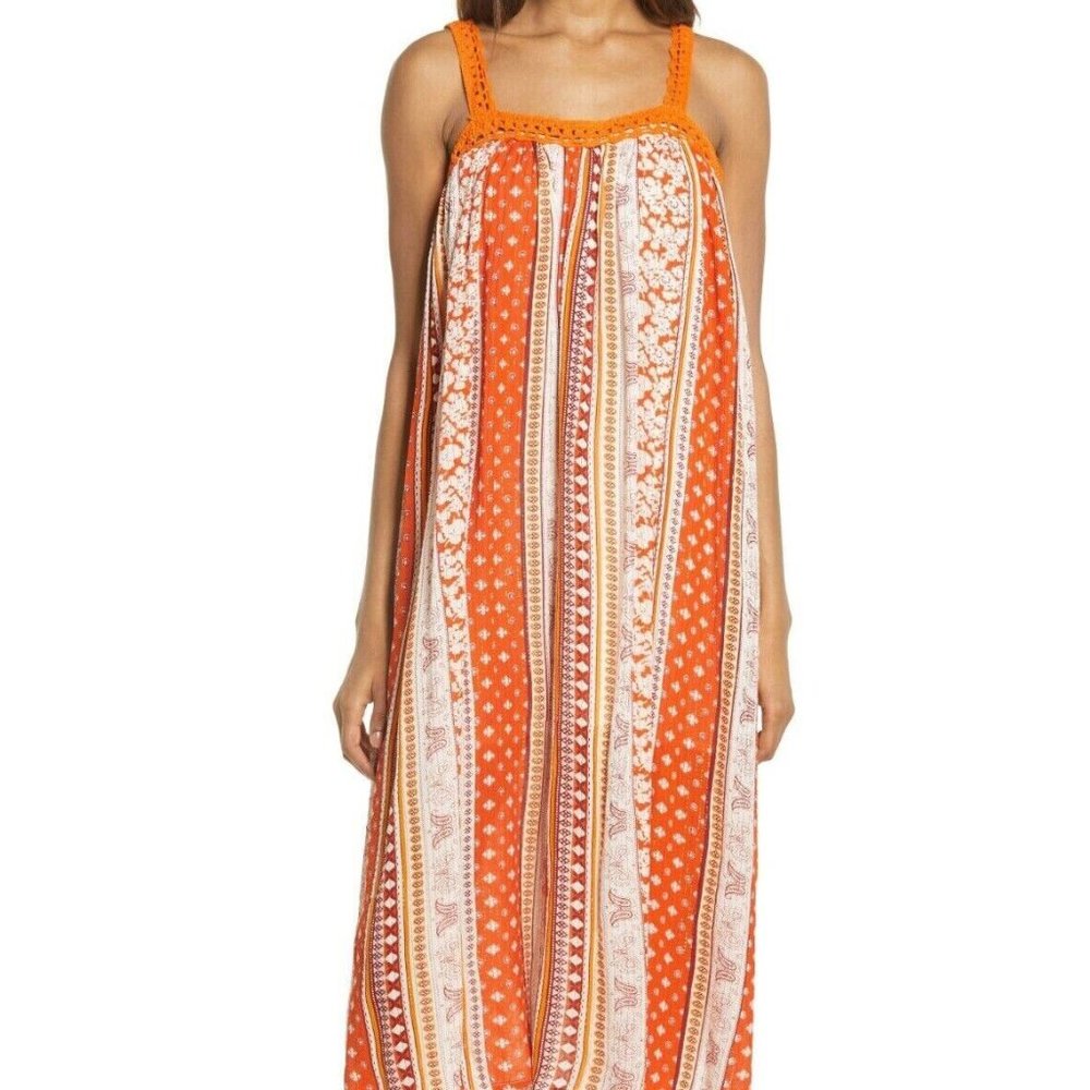 Womens Raga Sun Canyon Metallic Tank Dress Size Large Orange